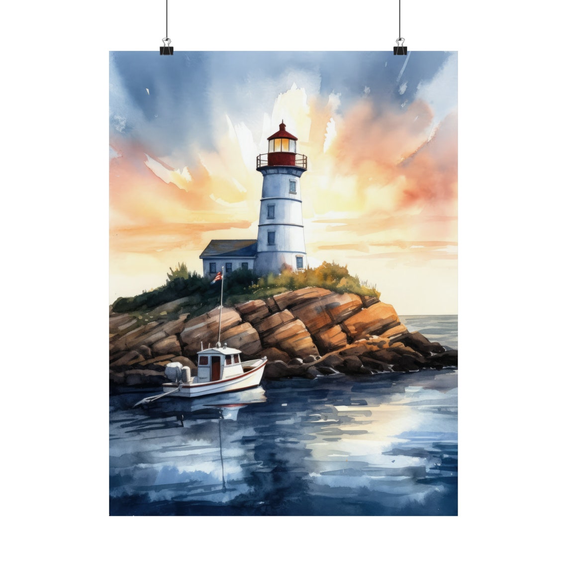 Lighthouse Art Print Lighthouse Painting Lighthouse Wall Art Beach Art Print Beach Wall Art Ocean Dcor Ocean Painting Ocean Theme - Image 5