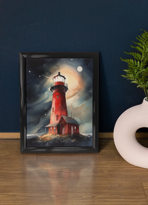 Lighthouse Art Print Lighthouse Painting Lighthouse Wall Art Beach Art Print Beach Wall Art Ocean Dcor Ocean Painting Ocean Theme