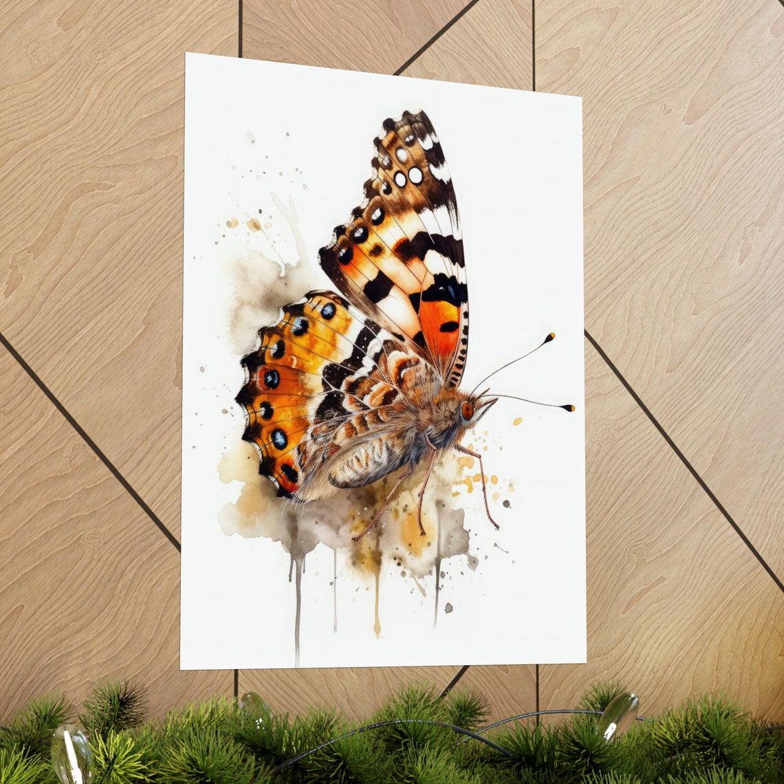 Painted Lady Butterfly Eyespots Orange Wings Watercolor Insect Poster - Image 2