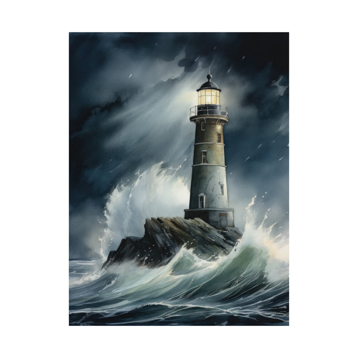Lighthouse Art Print Lighthouse Painting Lighthouse Wall Art Beach Art Print Beach Wall Art Ocean Dcor Ocean Painting Ocean Theme - Image 4