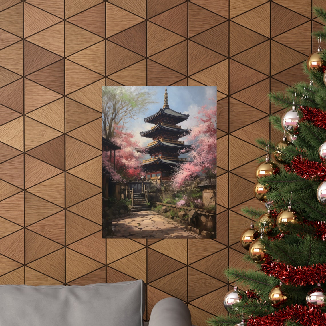 Japanese Pagoda in Cherry Blossom Spring Garden Travel Poster - Image 3