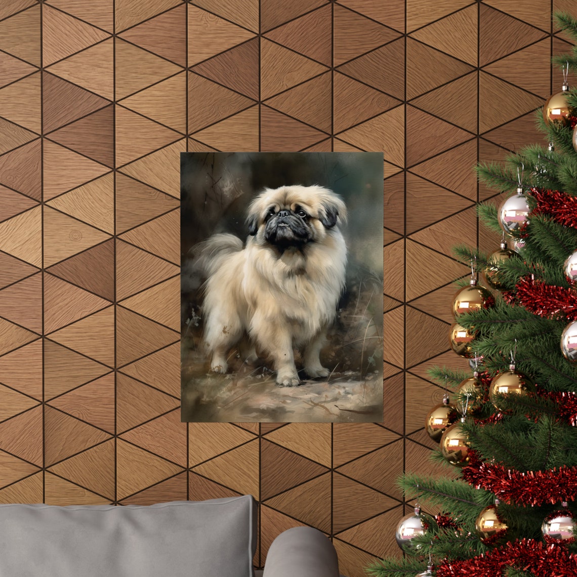 Pekingese Standing Fluffy Cream Coat Regal Watercolor Dog Poster - Image 3