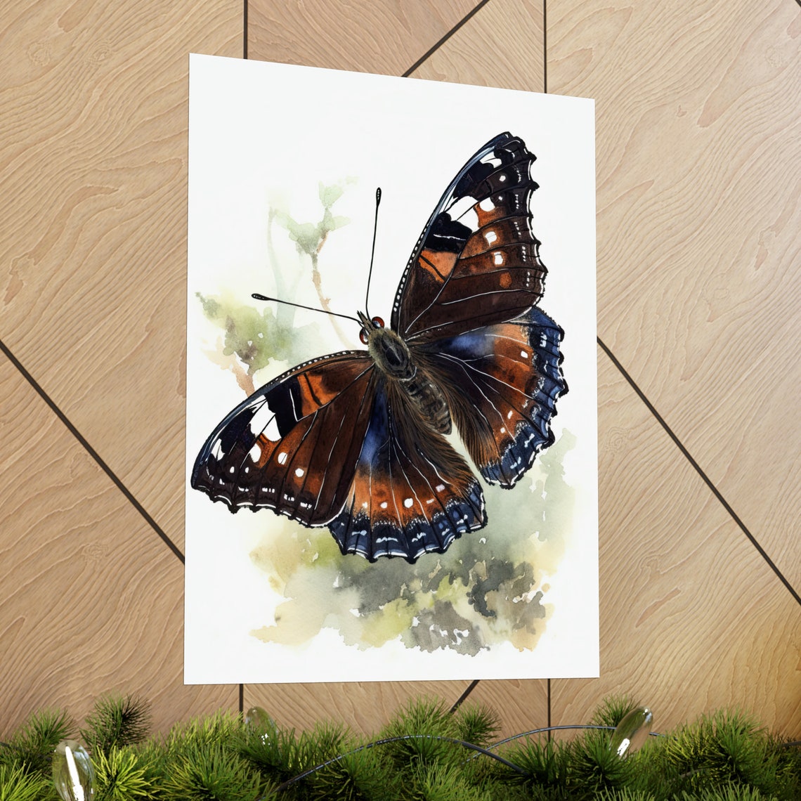 Mourning Cloak Butterfly Brown Wings White Spots Watercolor Poster - Image 2