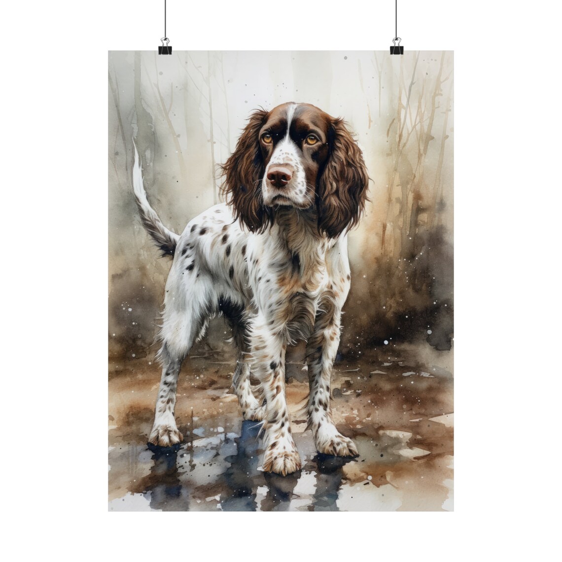 English Springer Spaniel Dog Standing in Misty Autumn Woods Poster - Image 5