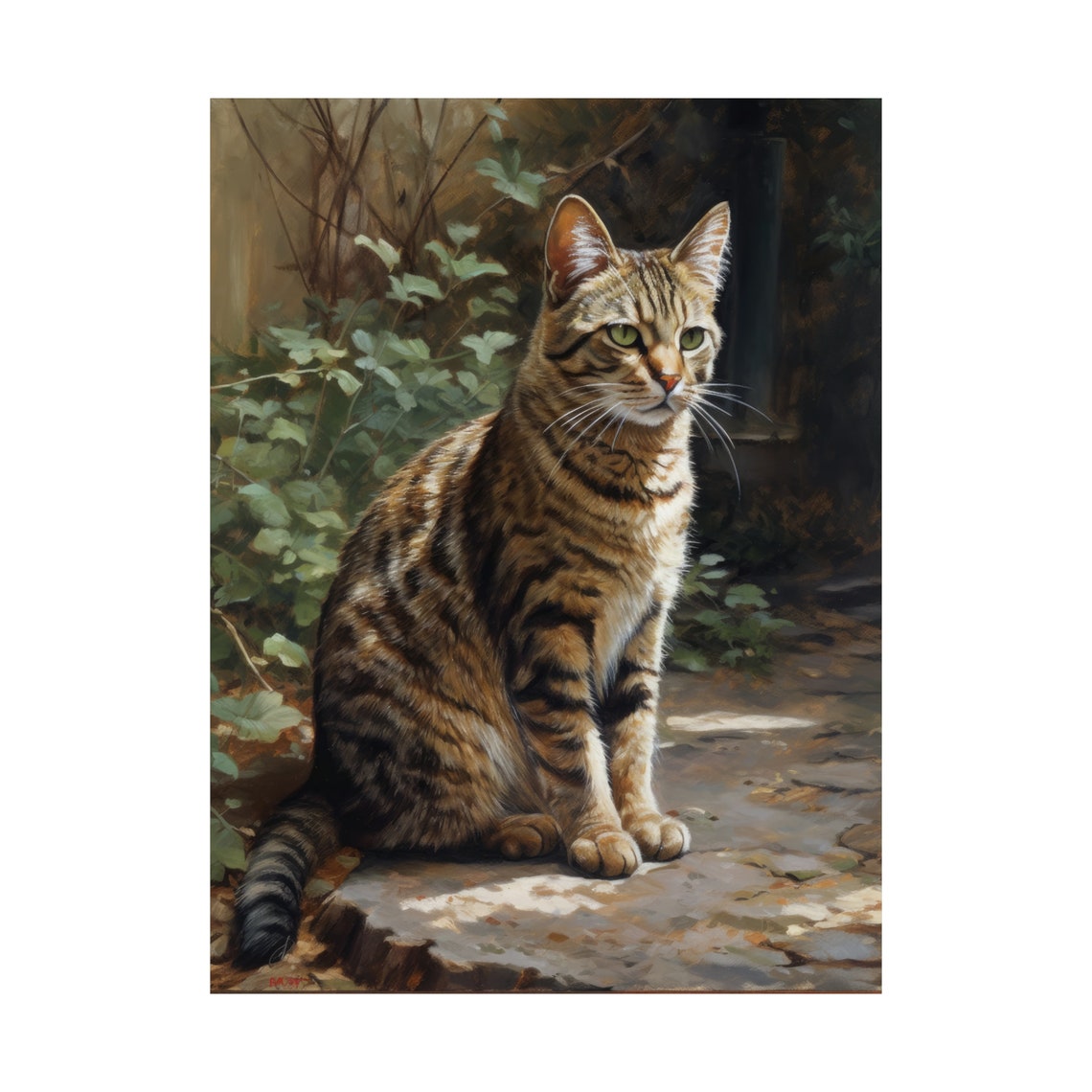 European Shorthair Cat Brown Tabby Sitting On Stone Patio Art Print - Image 4