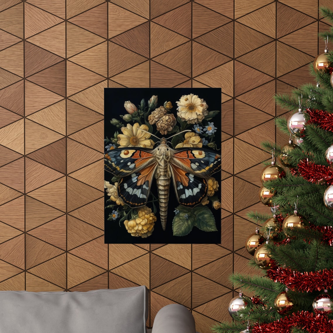 Dark Academia Colorful Moth Golden Floral Gothic Night Poster - Image 3