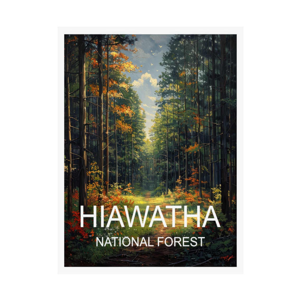Hiawatha National Forest Autumn Pine Trail Vintage Travel Poster - Image 3