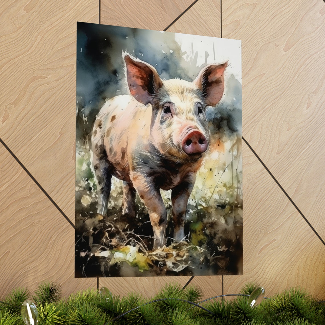 Cute Piglet Muddy Farmyard Watercolor Rustic Animal Wall Art Print - Image 2