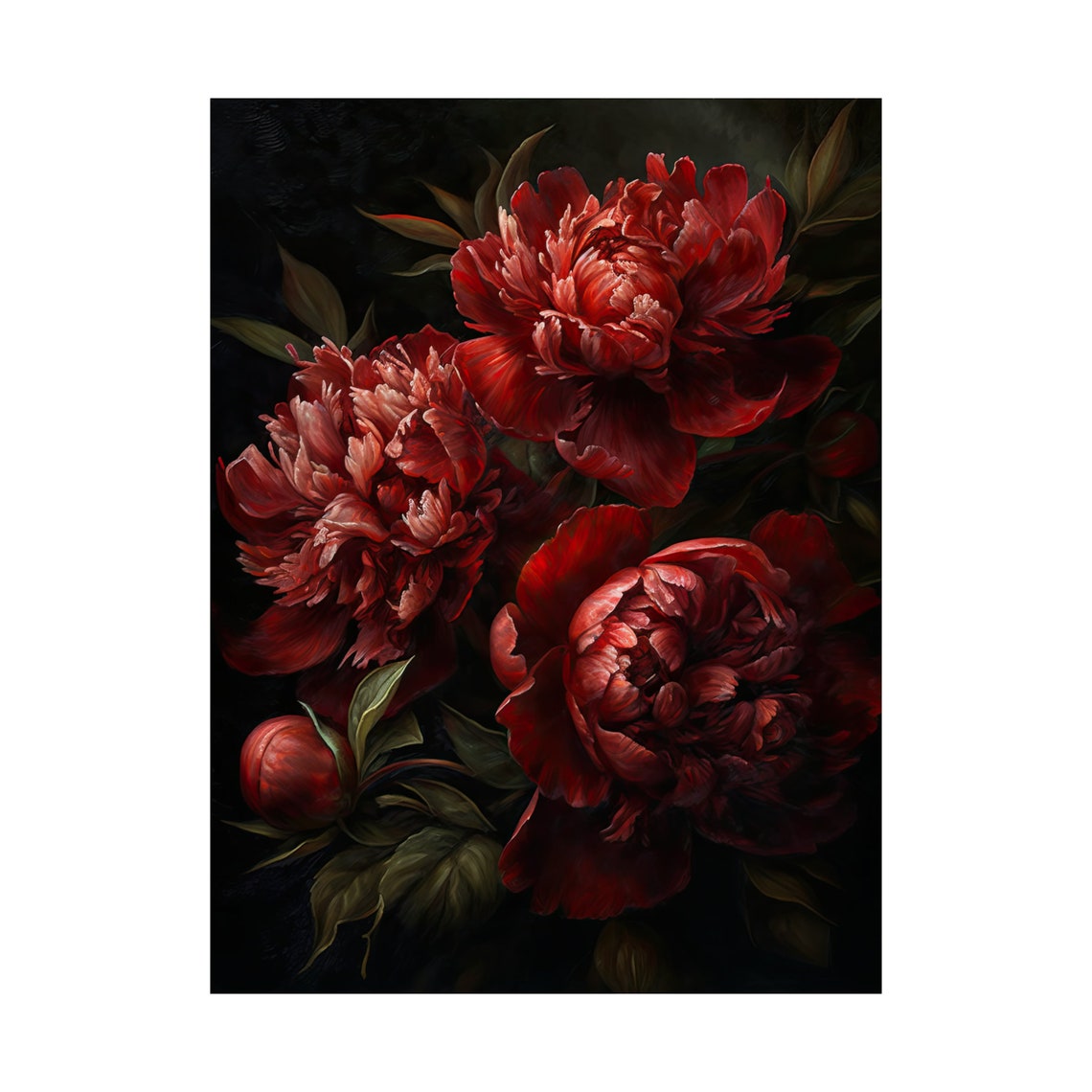 Deep Red Peony Blooms Rich Crimson Botanical Still Life Art Poster - Image 4
