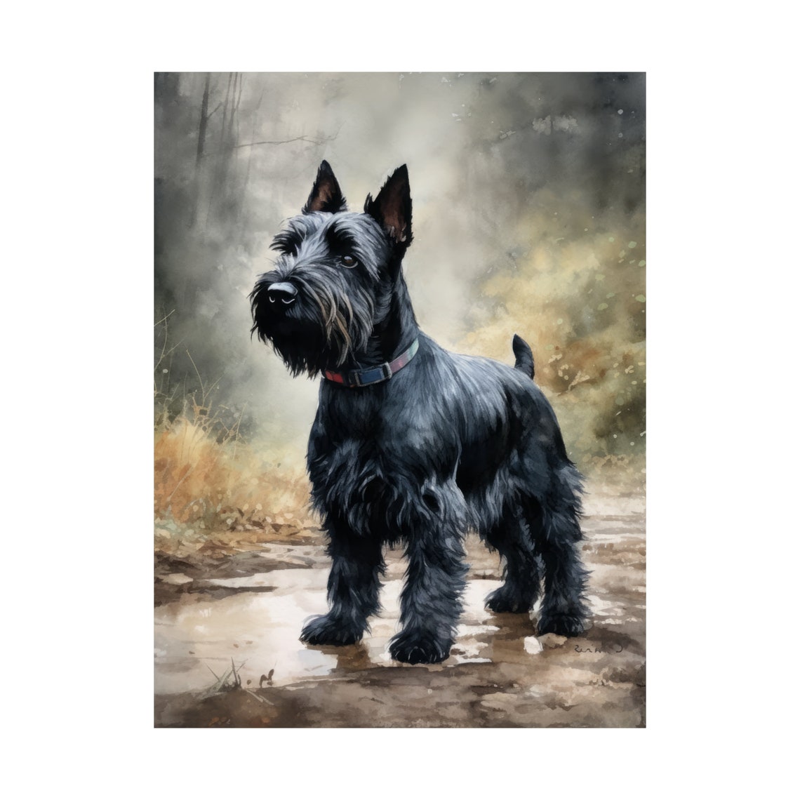 Scottish Terrier Black Misty Path Watercolor Portrait Breed Poster - Image 4