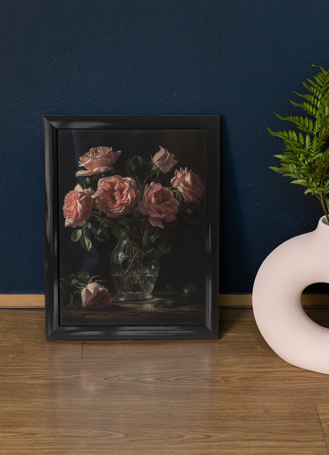 Pink Rose Bouquet Blush Blooms Dark Background Romantic Art Poster