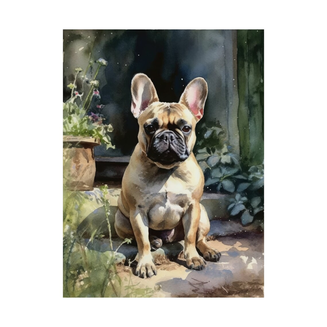 French Bulldog Fawn Garden Steps Portrait Watercolor Dog Poster - Image 4