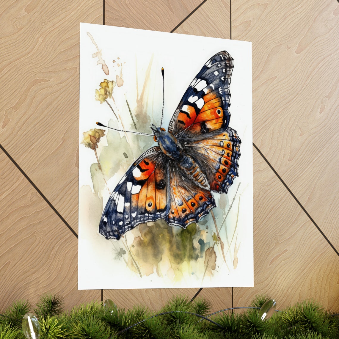 Phaon Crescent Butterfly Orange Black White Wings Watercolor Poster - Image 2