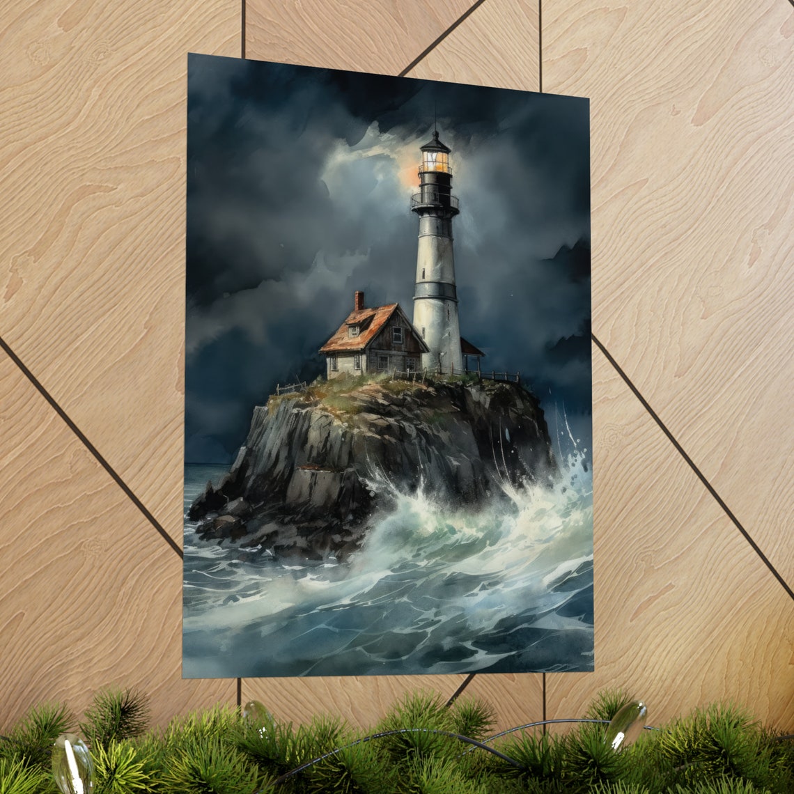 Lighthouse Art Print Lighthouse Painting Lighthouse Wall Art Beach Art Print Beach Wall Art Ocean Dcor Ocean Painting Ocean Theme - Image 2