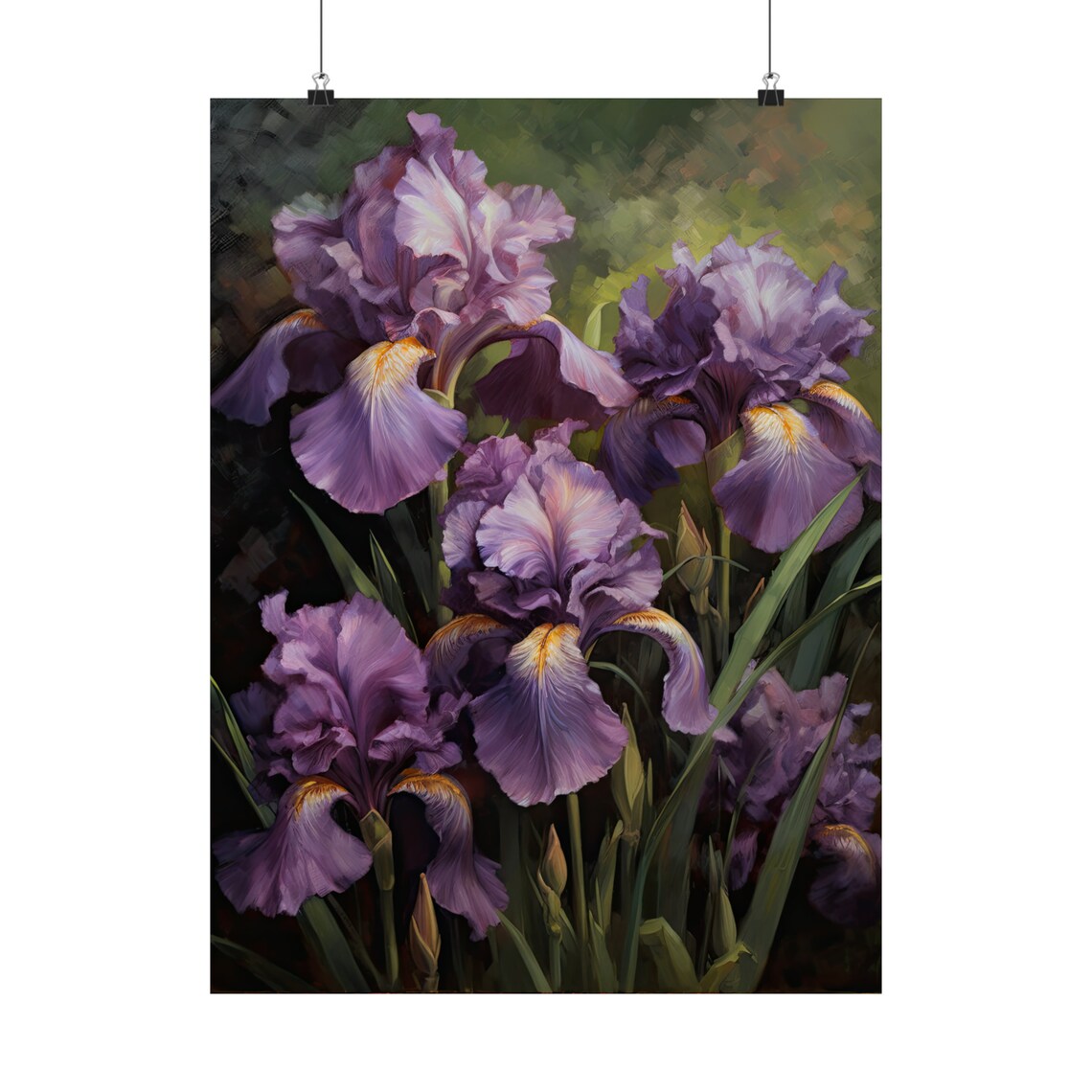 Purple Iris Flower Blossoms Botanical Oil Painting Wall Art Print - Image 5