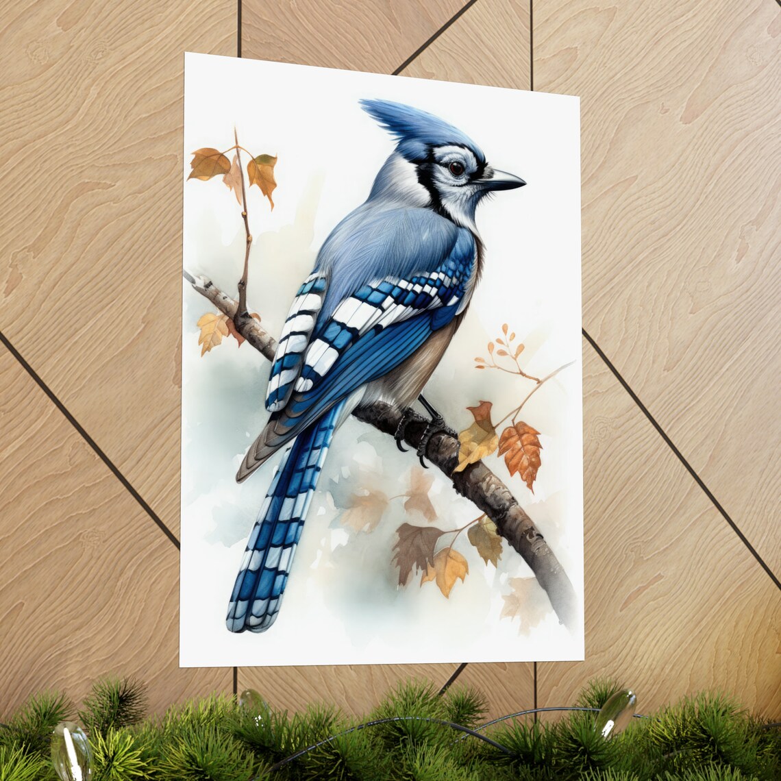 Blue Jay Autumn Branch Watercolor Songbird Bird Art Wall Print - Image 2