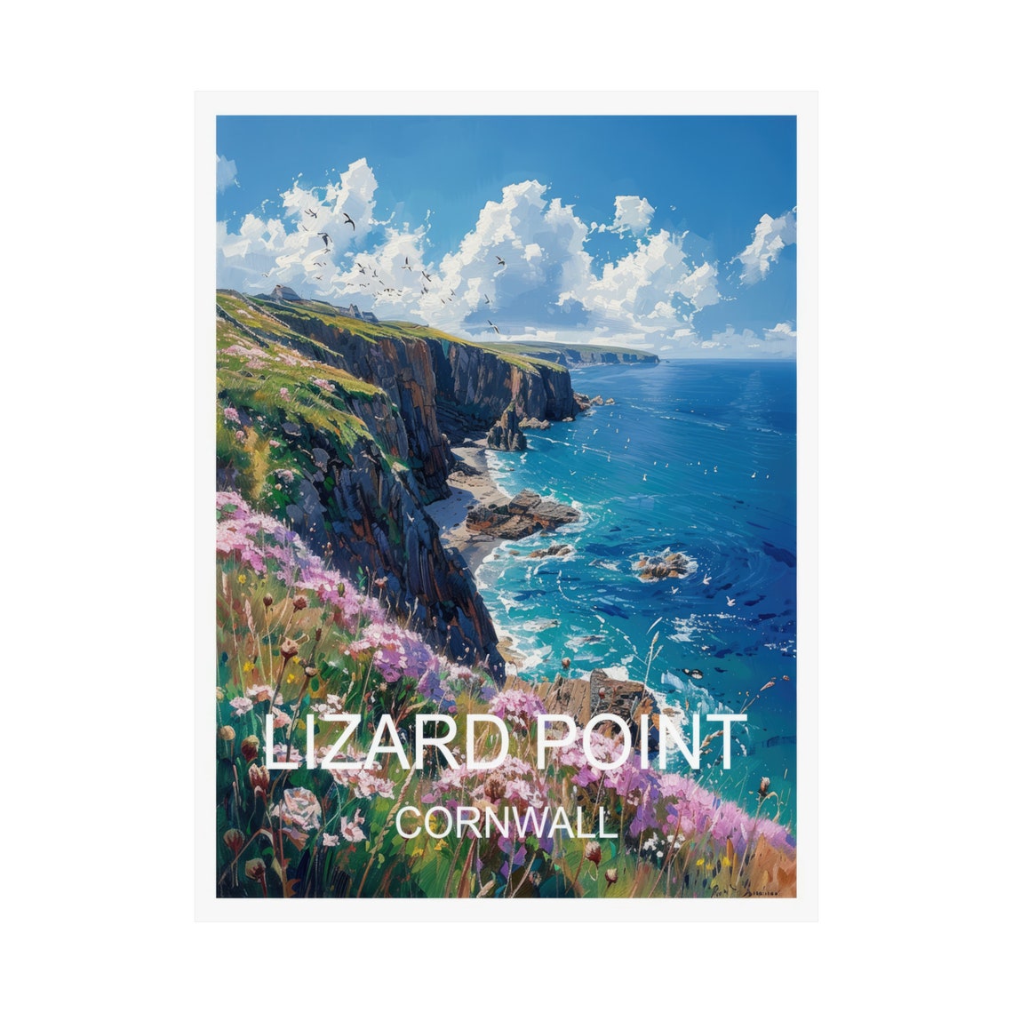 Lizard Point Cornwall Rugged Cliff Wildflower Coast Travel Poster - Image 3