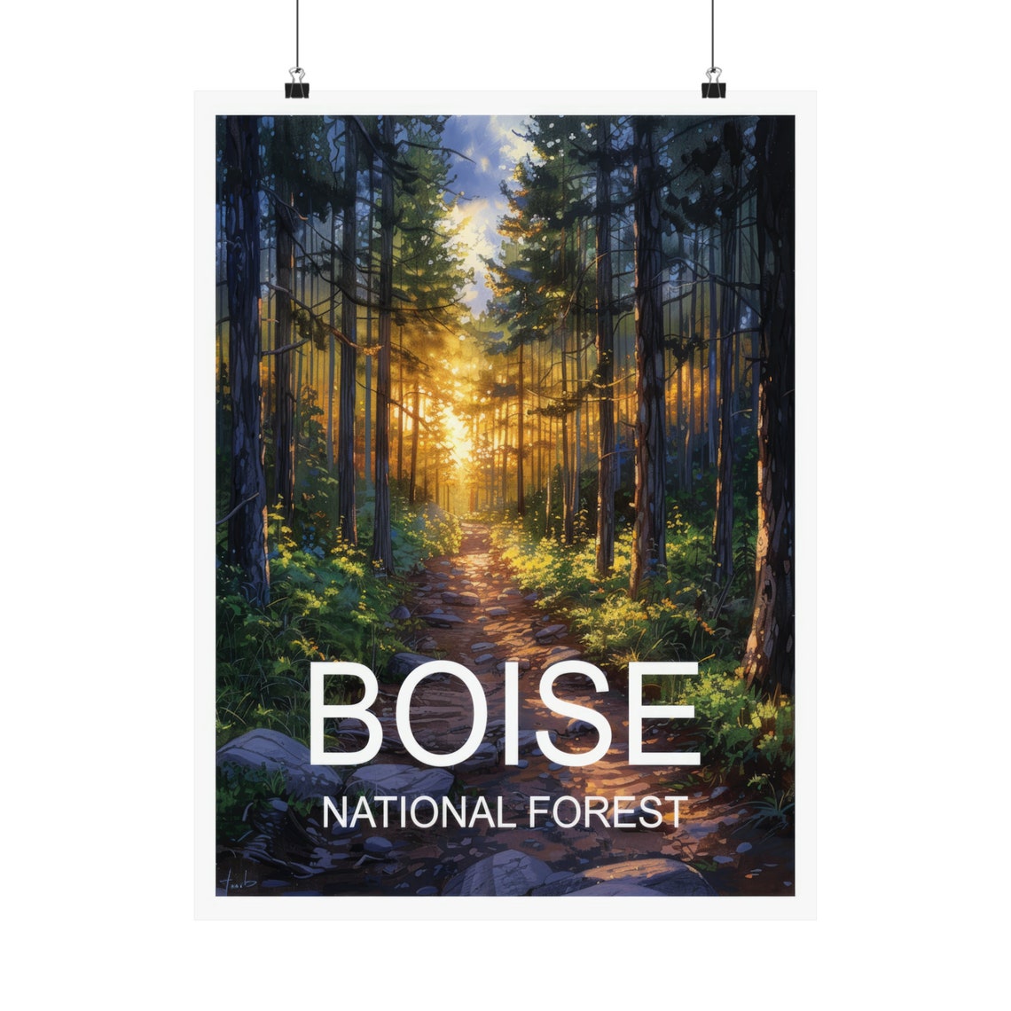 Boise National Forest Golden Sunset Trail Through Tall Pines Poster - Image 5