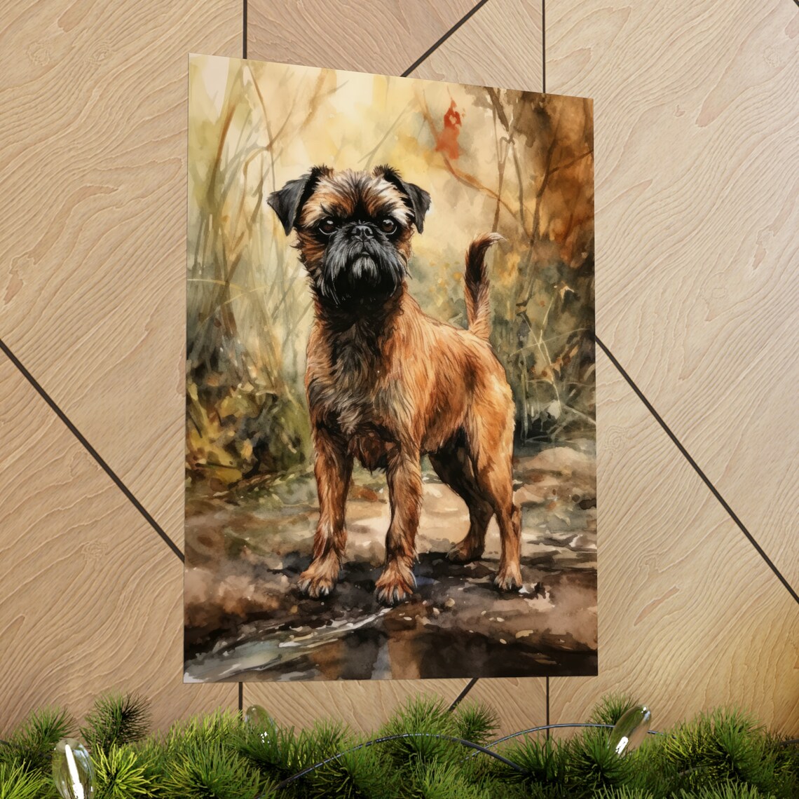 Brussels Griffon Wiry Red Dog Standing Watercolor Portrait Print - Image 2