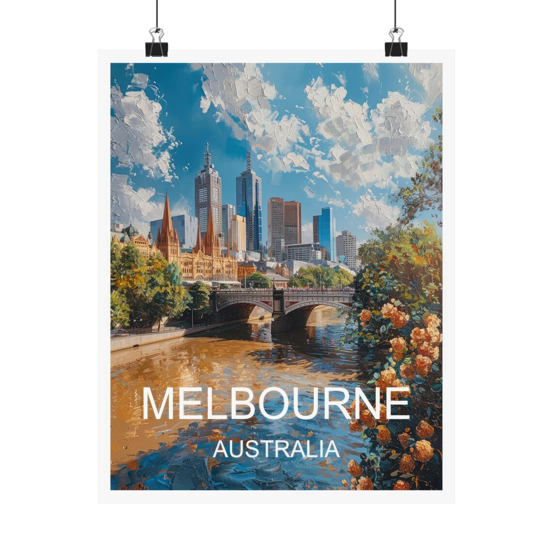 Melbourne Australia Skyline Yarra River Bridge City View Travel Poster - Image 4
