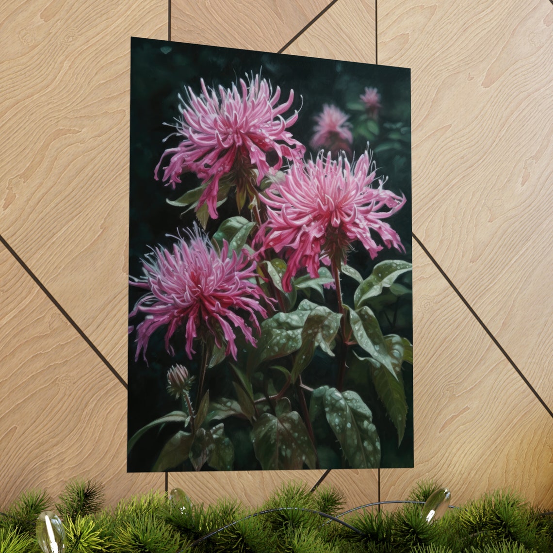 Pink Bee Balm Flower Art Print Flower Painting Flower Dcor Floral Art Print Floral Wall Art Painting Floral Artwork Botanical Print - Image 2
