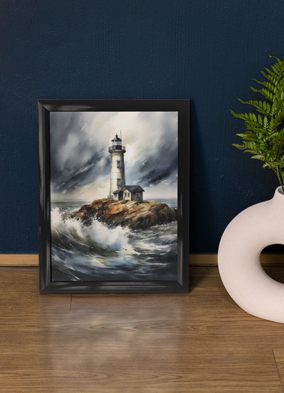 Lighthouse Art Print Lighthouse Painting Lighthouse Wall Art Beach Art Print Beach Wall Art Ocean Dcor Ocean Painting Ocean Theme