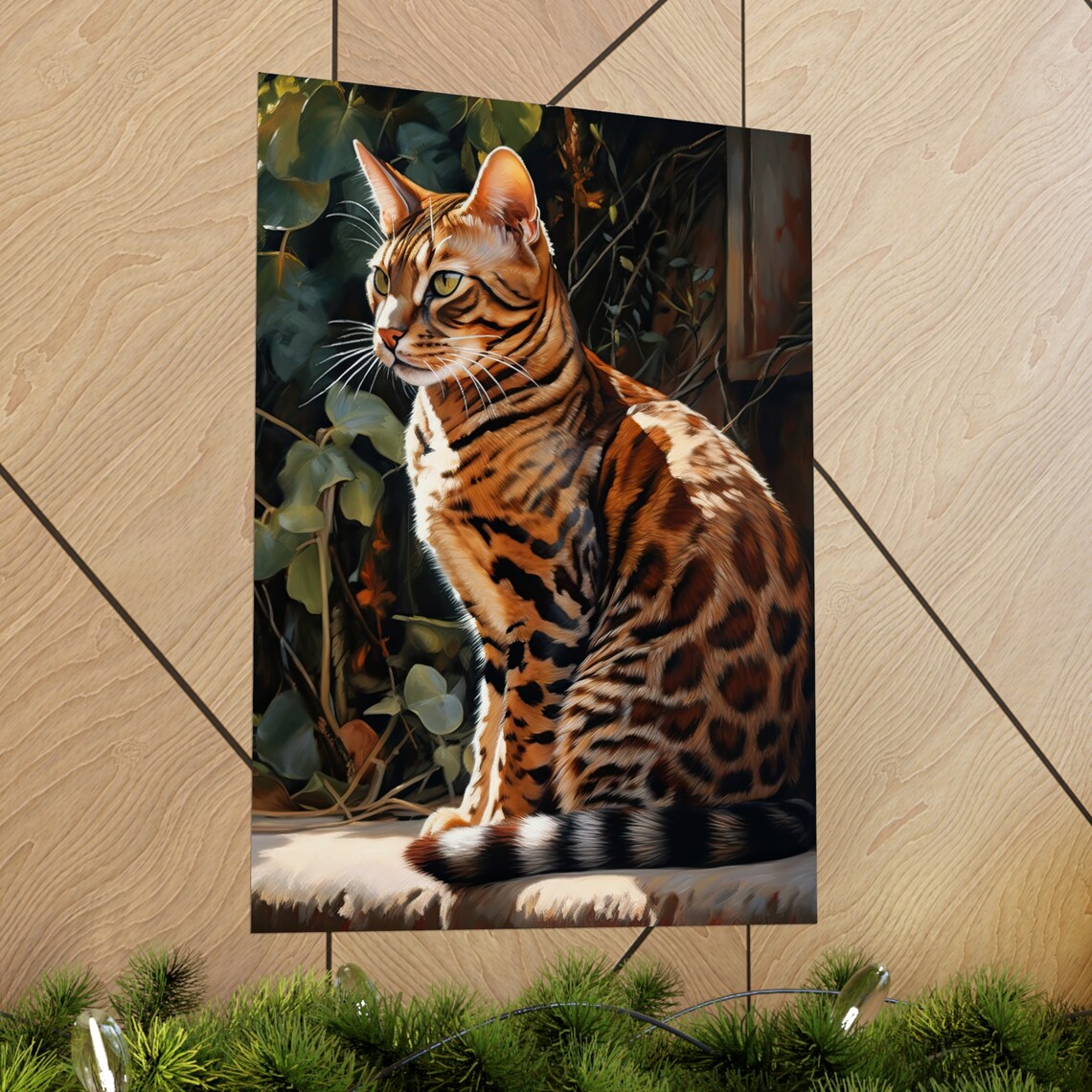 Bengal Cat Golden Spotted Sunlight Feline Oil Painting Wall Art - Image 2