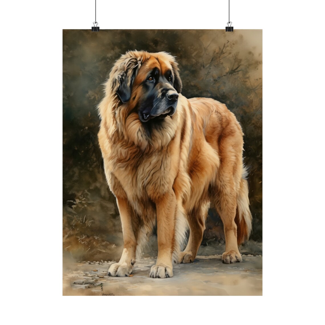 Leonberger Dog Standing Portrait Oil Painting Style Animal Art Print - Image 5