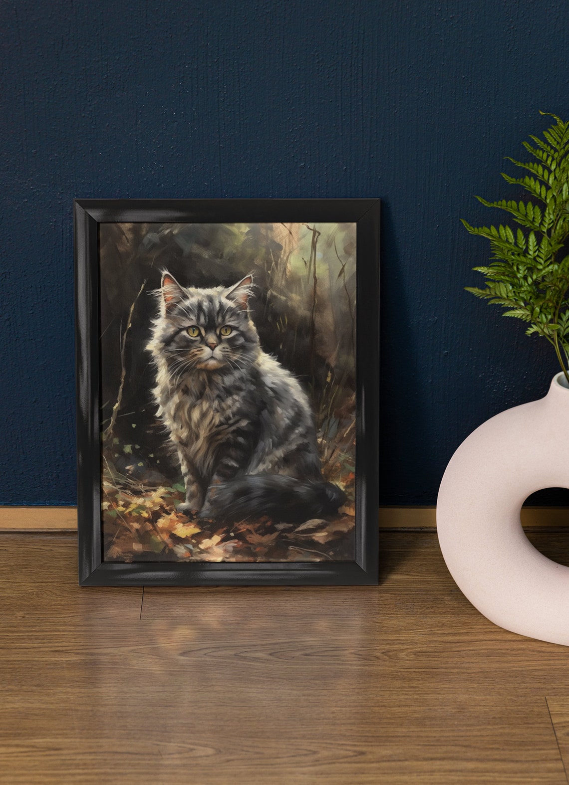 Selkirk Rex Cat Long Haired Grey Tabby Feline Portrait Wall Art Print