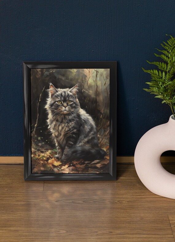 Selkirk Rex Cat Long Haired Grey Tabby Feline Portrait Wall Art Print
