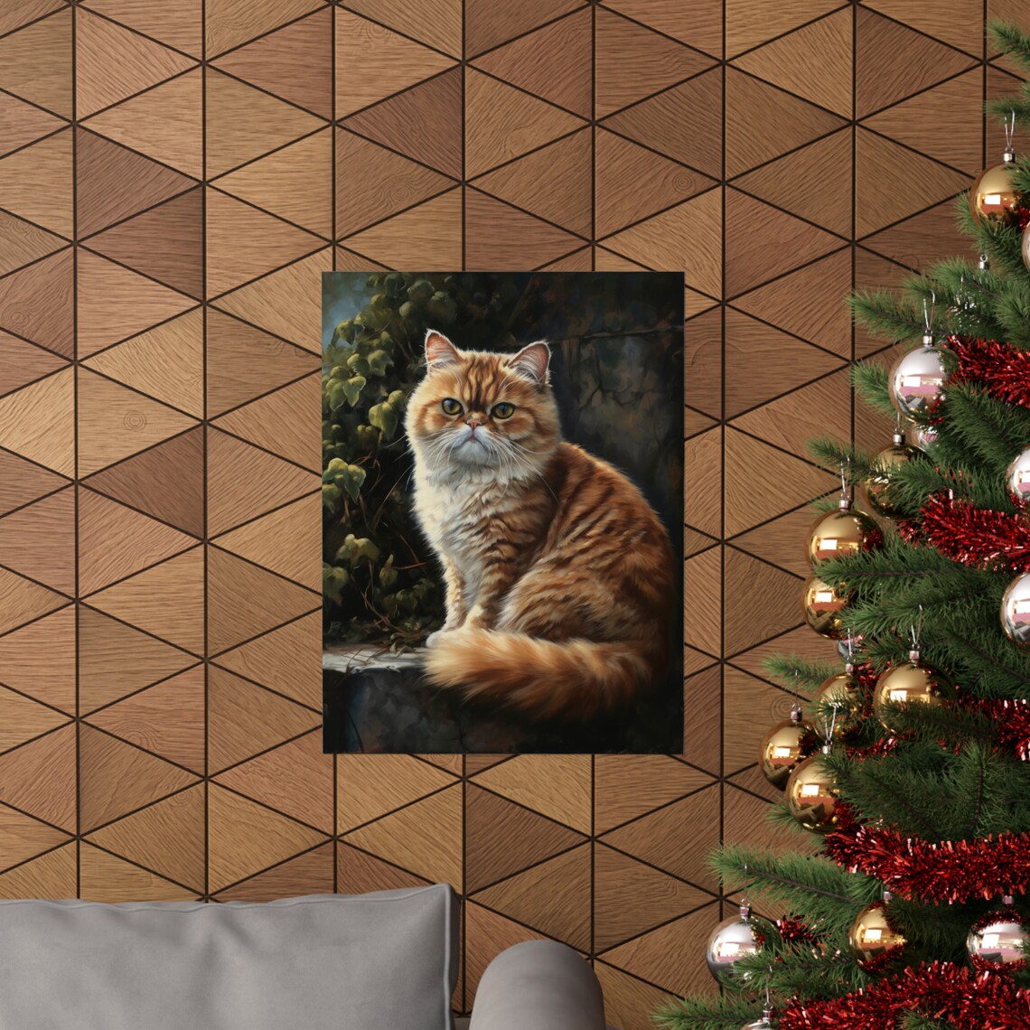 Orange Persian Cat Portrait Fluffy Longhair Tabby Sitting Stone Wall Art - Image 3