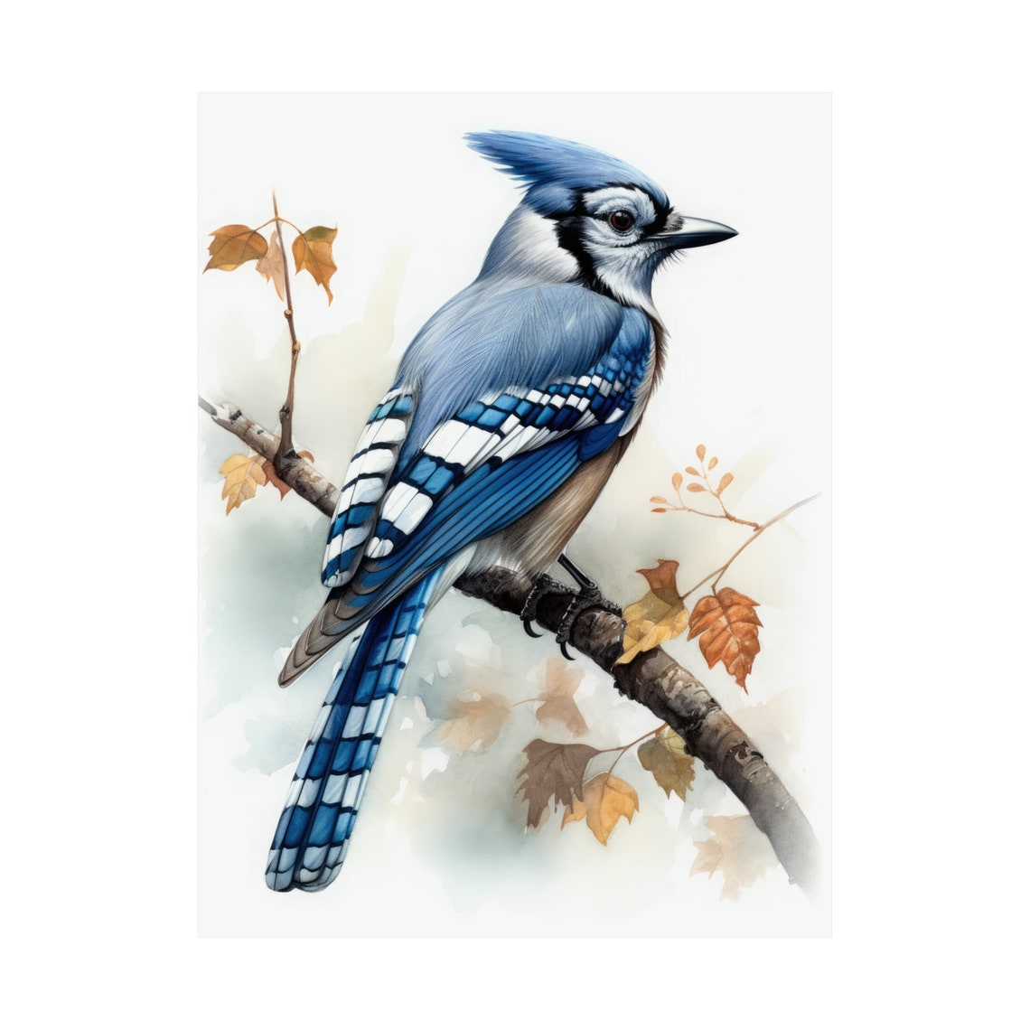 Blue Jay Autumn Branch Watercolor Songbird Bird Art Wall Print - Image 4