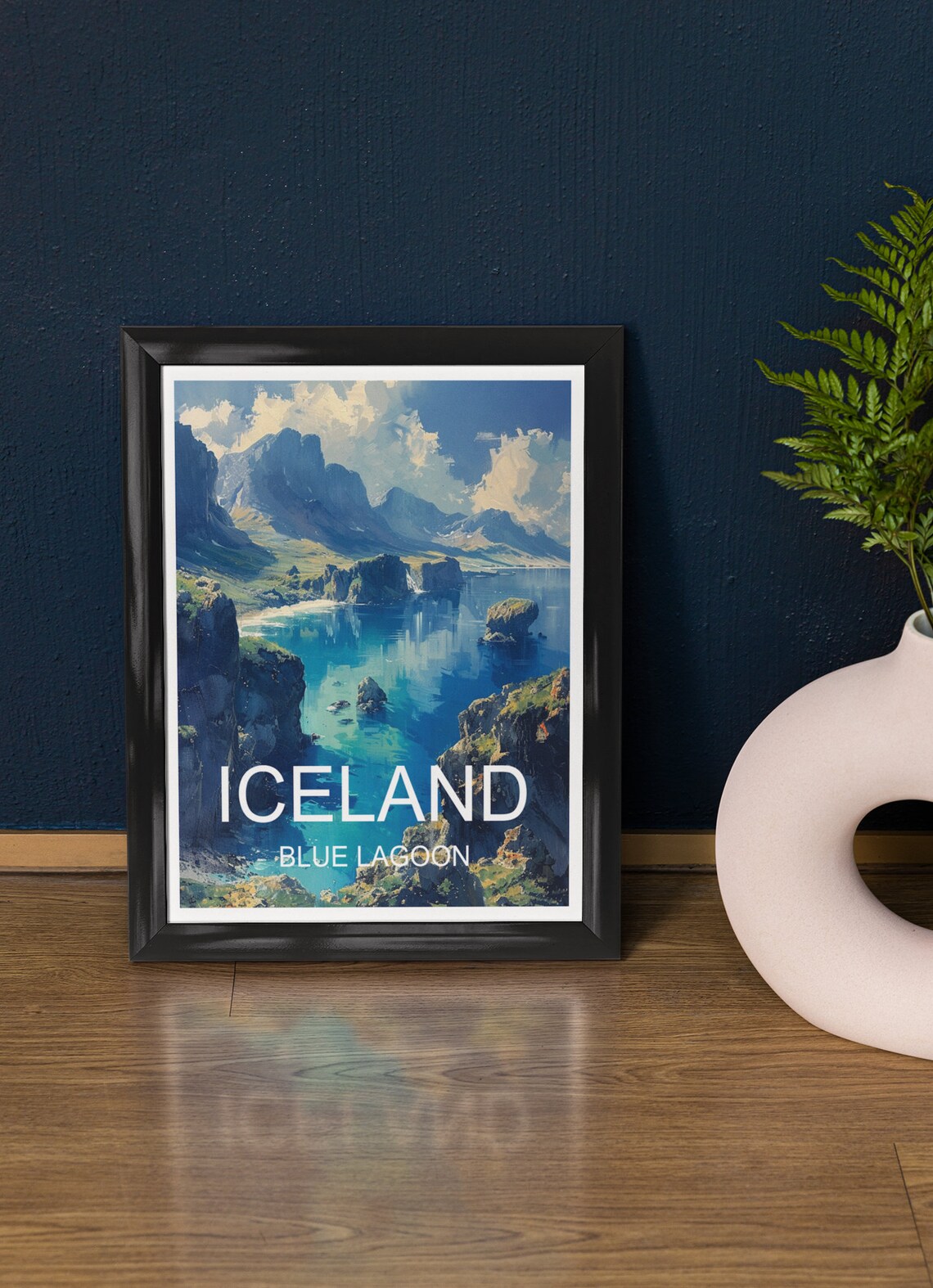 Iceland Blue Lagoon Turquoise Coastal Cliffs Fjord View Travel Poster