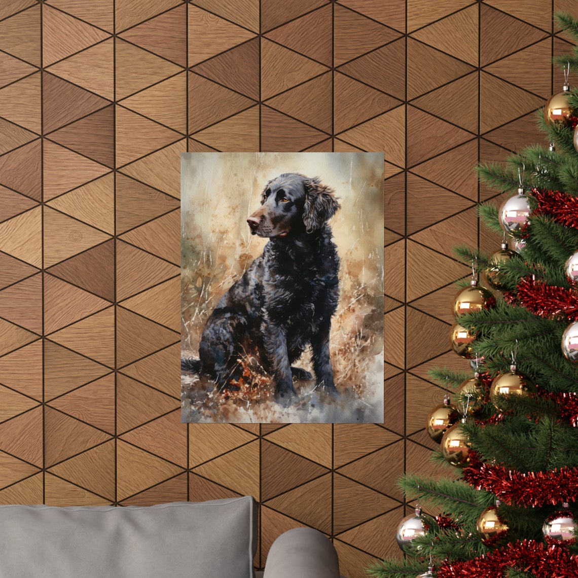 Curly Coated Retriever Sitting in Autumn Field Watercolor Art Print - Image 3