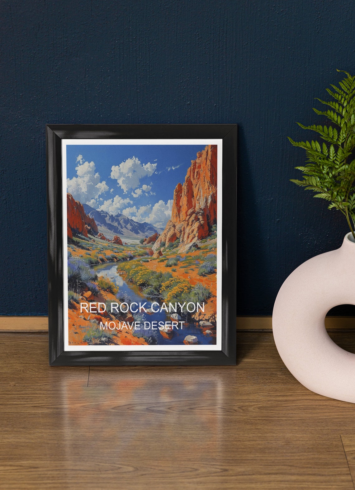 Red Rock Canyon Mojave Desert Sandstone Cliffs Stream Travel Poster