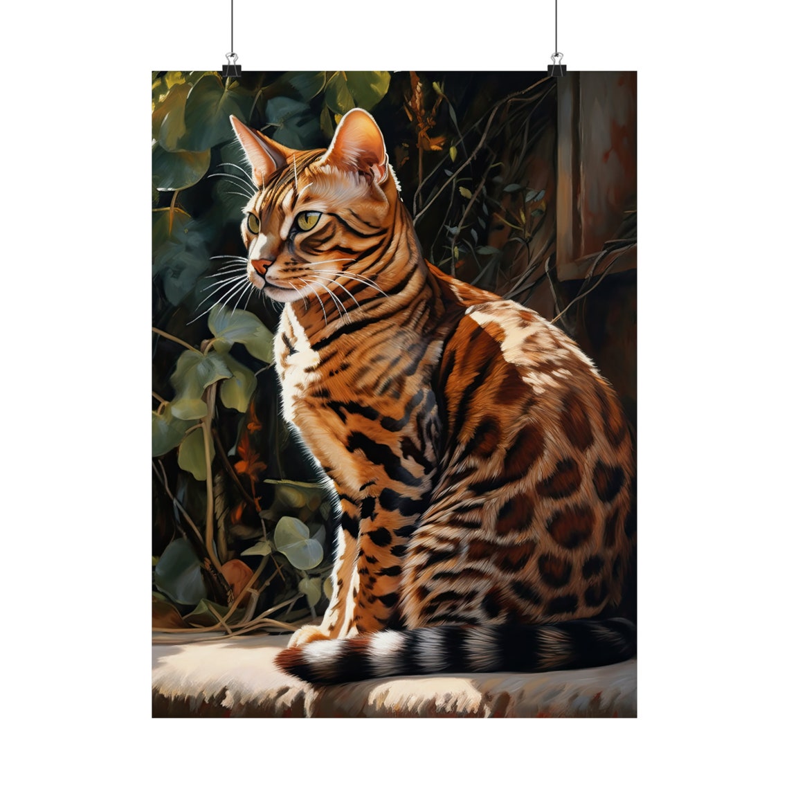 Bengal Cat Golden Spotted Sunlight Feline Oil Painting Wall Art - Image 5