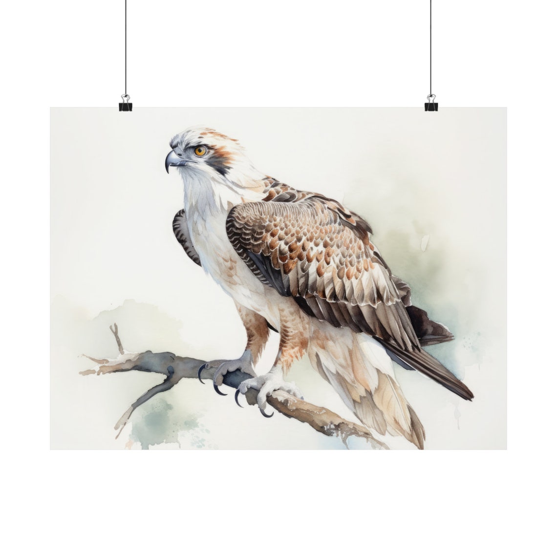 Osprey Raptor Perched on Branch Realistic Watercolor Bird Art Print - Image 5