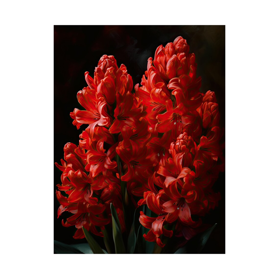 Scarlet Red Hyacinth Flower Spikes Dark Moody Botanical Art Poster - Image 4