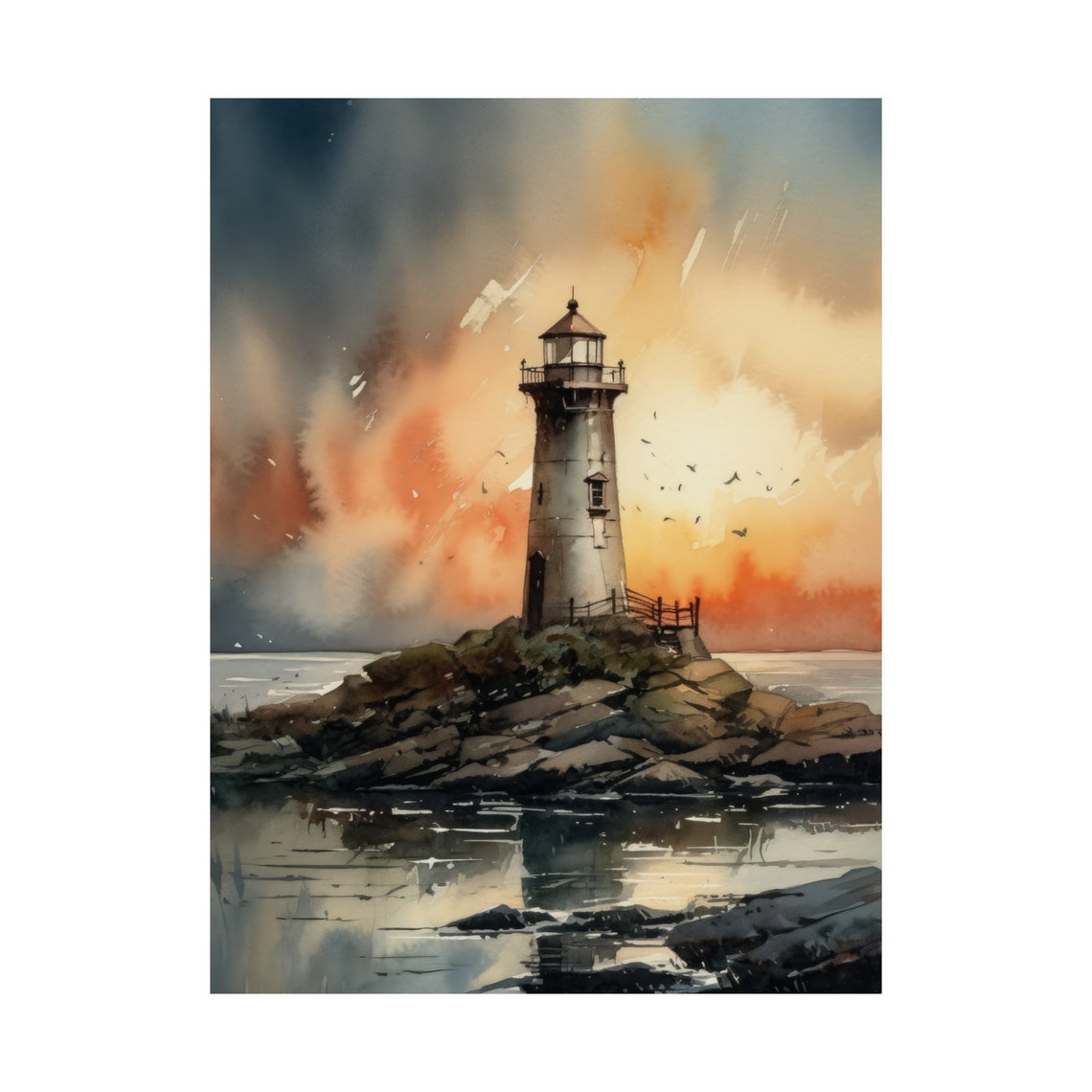 Lighthouse Art Print Lighthouse Painting Lighthouse Wall Art Beach Art Print Beach Wall Art Ocean Dcor Ocean Painting Ocean Theme - Image 4