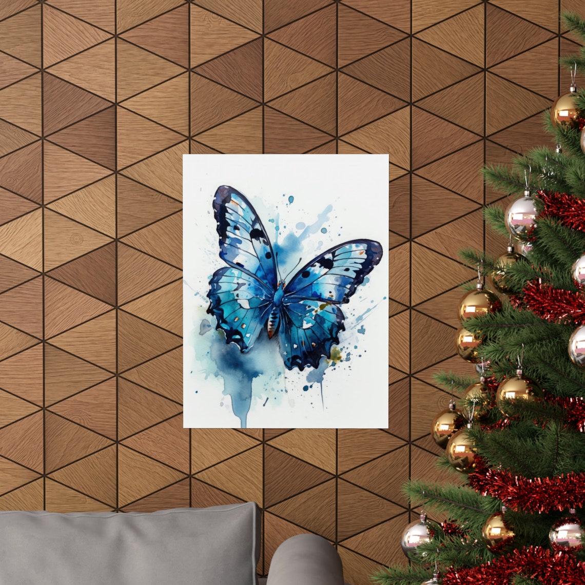Azure Blue Butterfly Wings Watercolor Splash Vivid Insect Art Print - Image 3