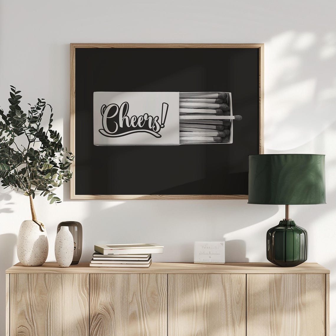Cheers Matchbox Black and White Minimalist Photo Bar Cart Poster