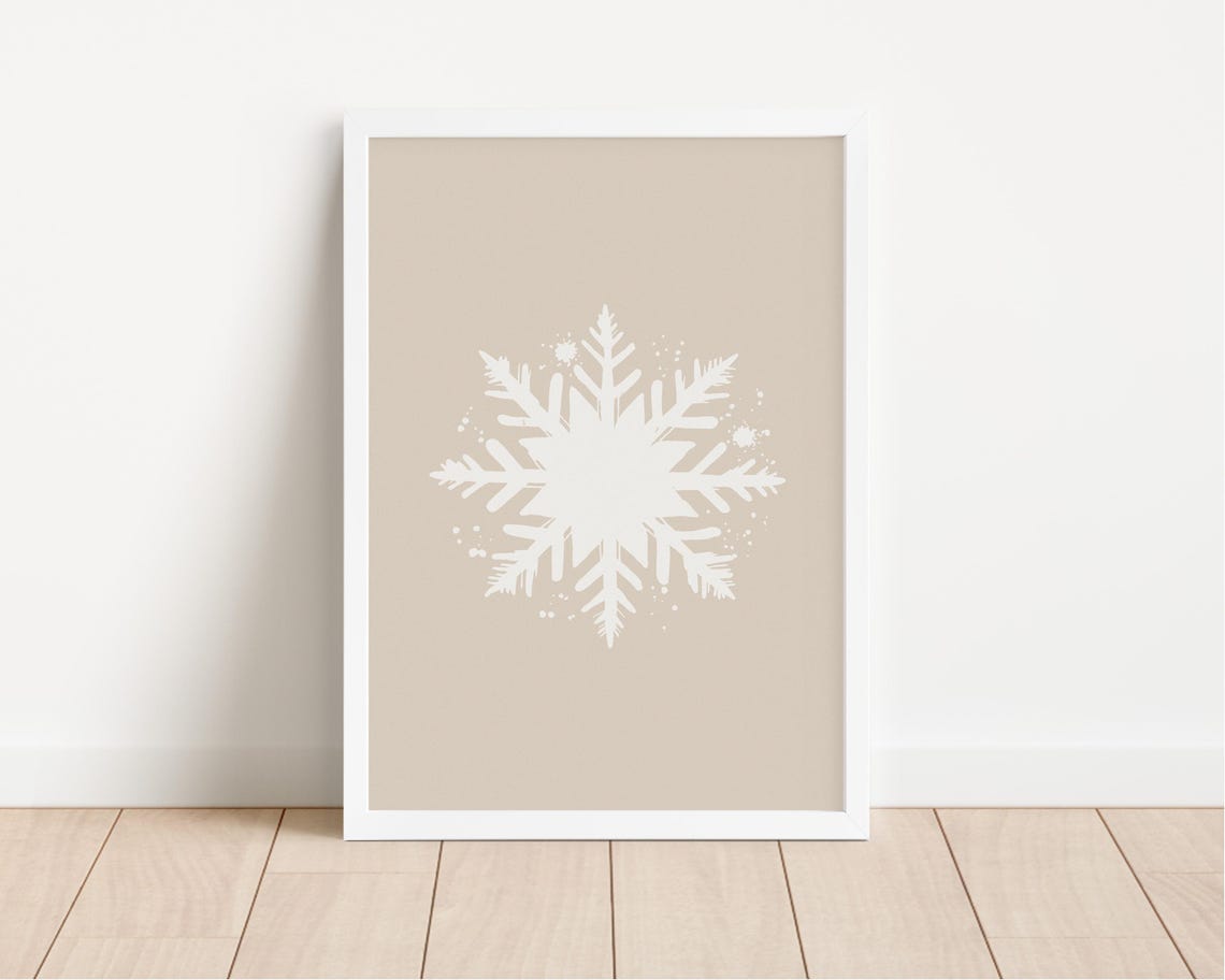 White Snowflake On Beige Minimalist Scandinavian Winter Poster - Image 2