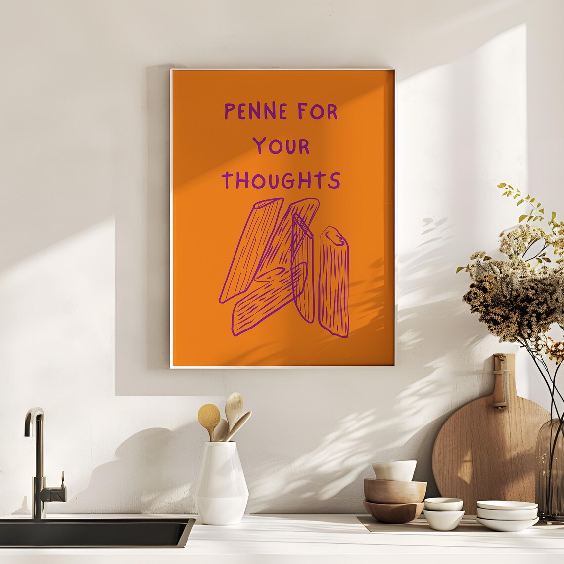 Penne For Your Thoughts Funny Kitchen Pasta Food Humor Poster - Image 2