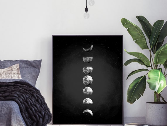 Moon Print Black And White Wall Art Moon Poster Above Bed Decor Living Room Decor Witchy Decor Aesthetic Dark Decor A2 A1