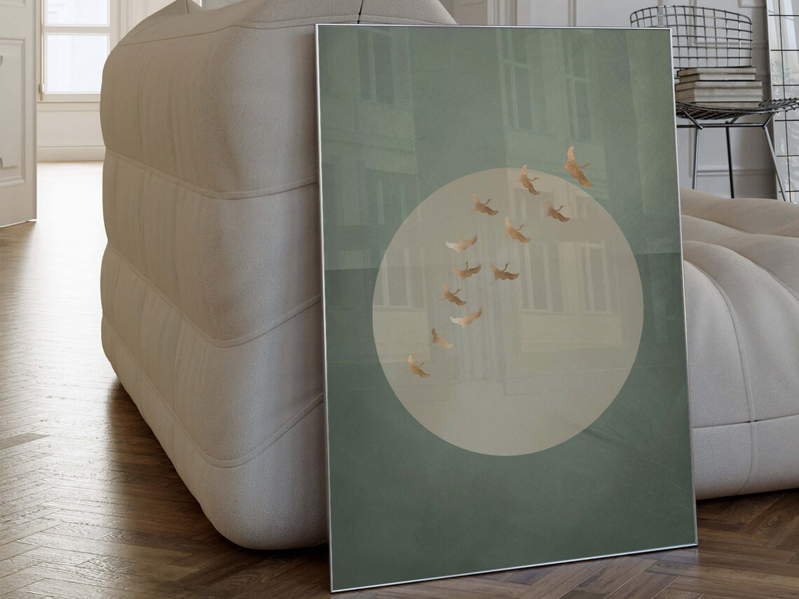 Flying Cranes Wall Art Print, Japandi Decor - Image 2