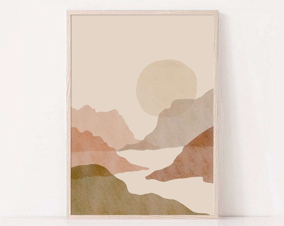 Peach Terracotta Desert Canyon Sun Abstract Watercolor Poster Decor