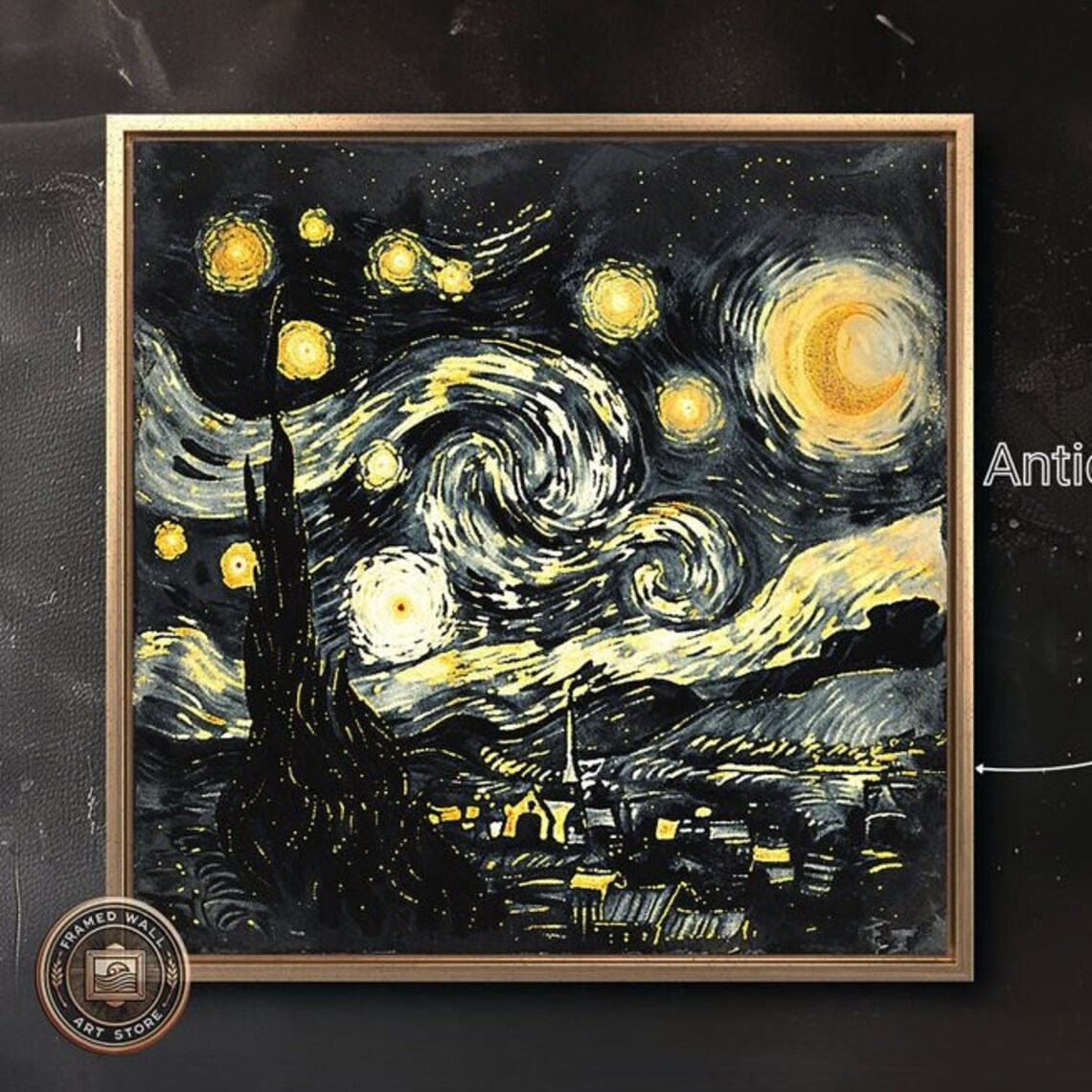 Starry Night Swirling Sky Crescent Moon Van Gogh Style Classic Art Poster
