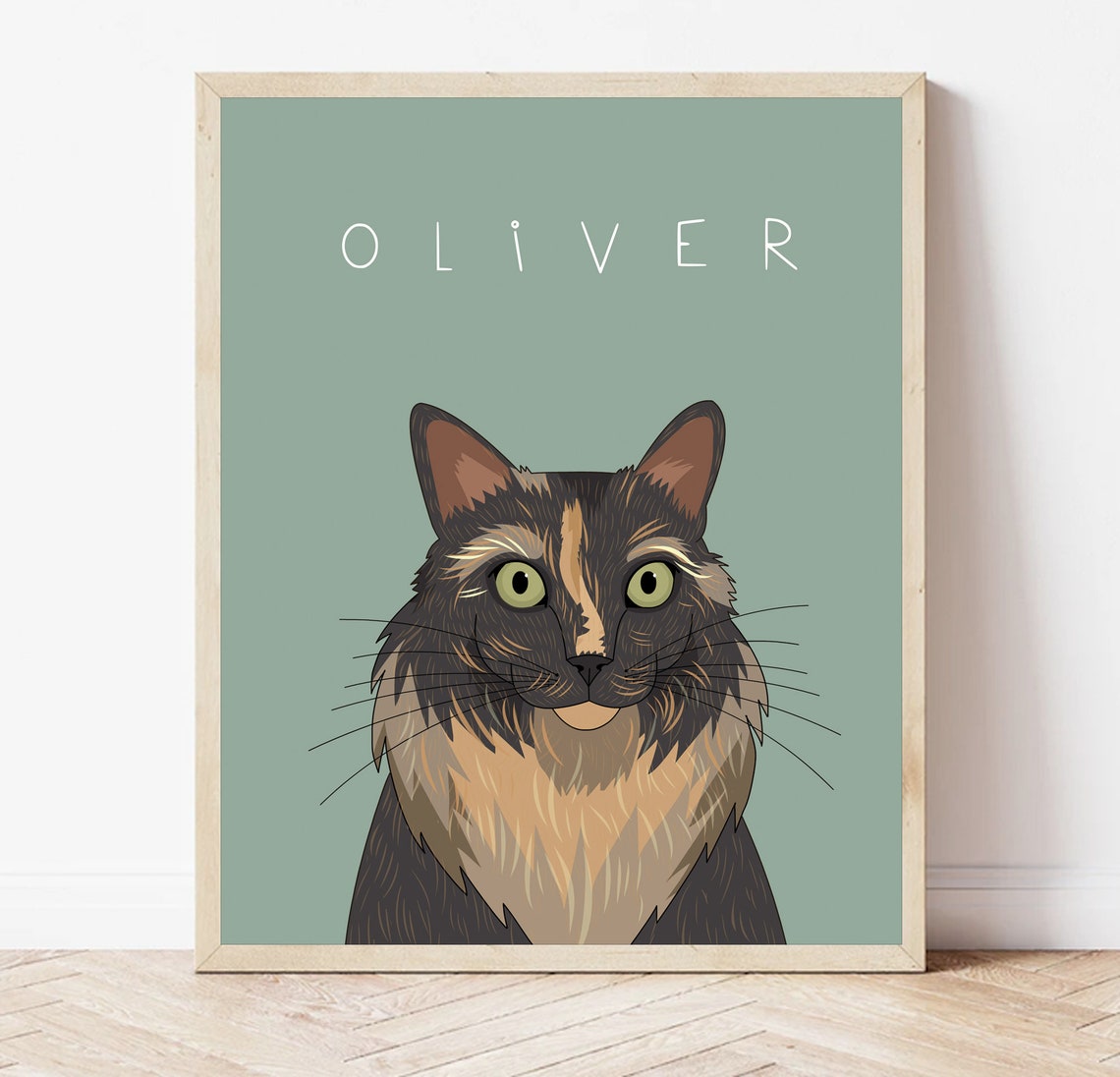 Pumpkin Black Cat on Teal Background Custom Cat Portrait Poster - Image 5