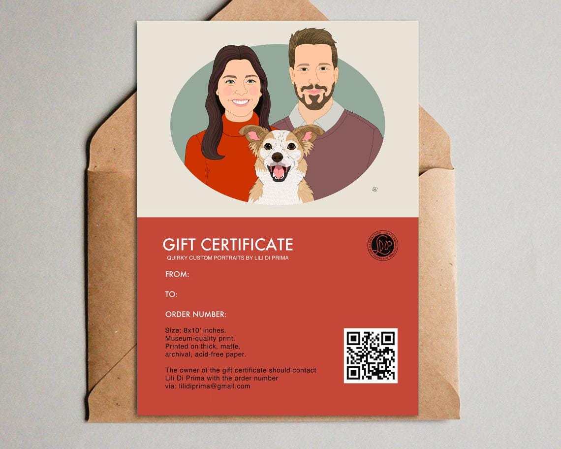 Custom Couples Portrait Gift Certificate With Pet 8x10 Art Print