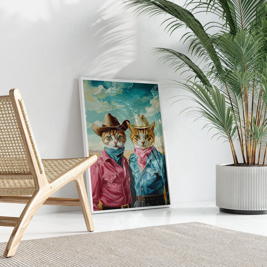 Cowboy Cats Oil Painting Poster with Two Orange Tabby Cowboys - Image 3